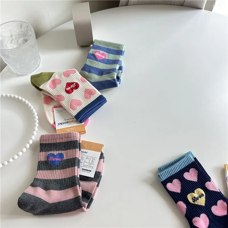 Sweet Girl ربيع الخريف الشتاء القلب رسالة اللون بلو المشارب منتصف العجل Sos Faion المرأة Faion تنفس الرطوبة ث... #2