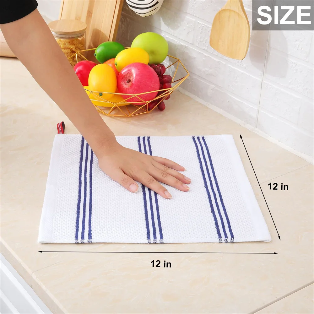 Kitinjoy 4/6pcs Cotton Towel For Kitchen Waffle Weave Stripe Kitchen Towel Absorbent Dishcloth Soft Drying Home Cleaning Cloths