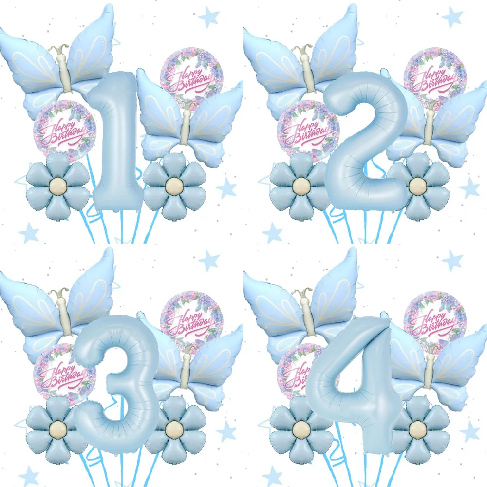 Blue Butterfly Daisy 40-Zoll-Digital-Ballon-Set, geeignet für Geburtstage, Zeremonien, Jubiläen und Hochzeiten