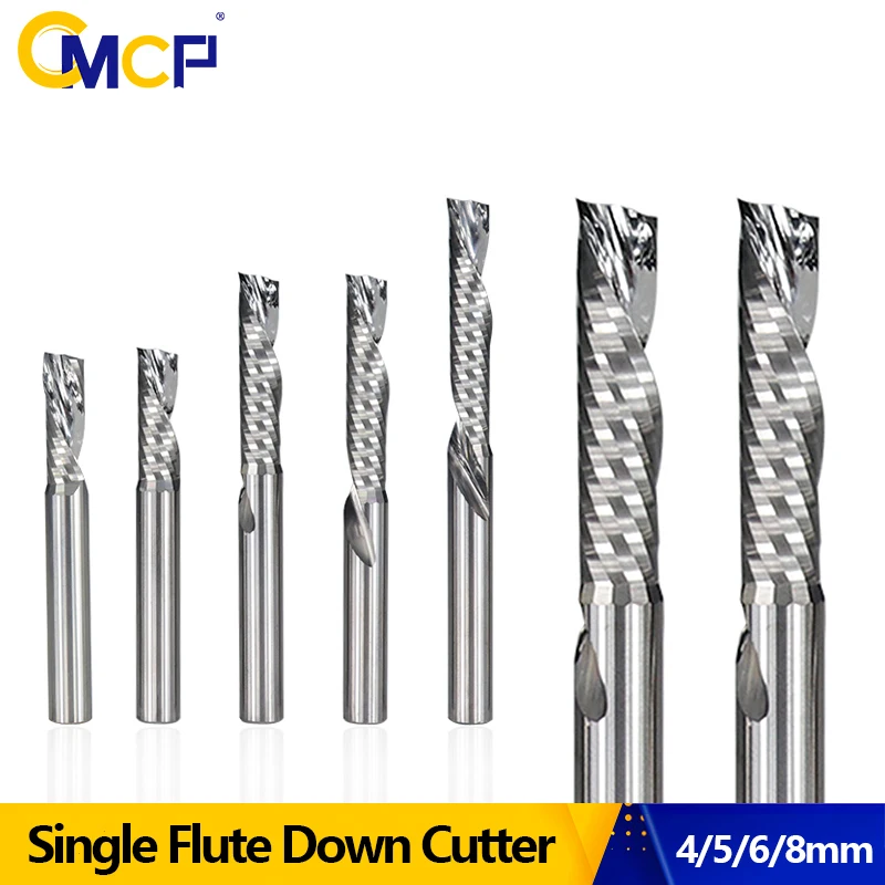 

CMCP Single Flute Down Cut Milling Cutter for Woodworking 4/5/6/8mm Shank Spiral CNC Router Bit Carbide End Mill