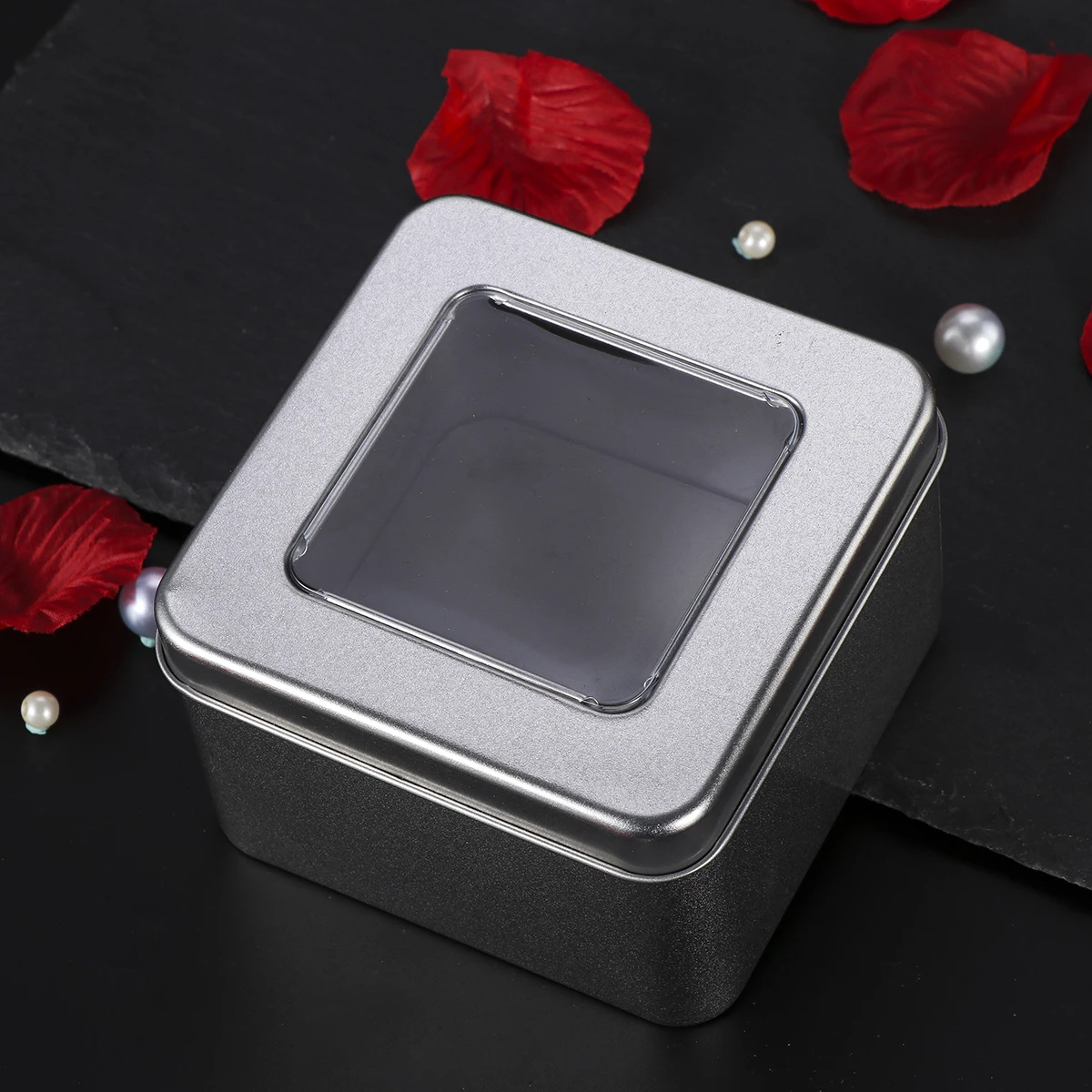 

10 PCS Tin Box Wedding Favors Square Empty Snack Jewelry Gift Clear Silver Metal