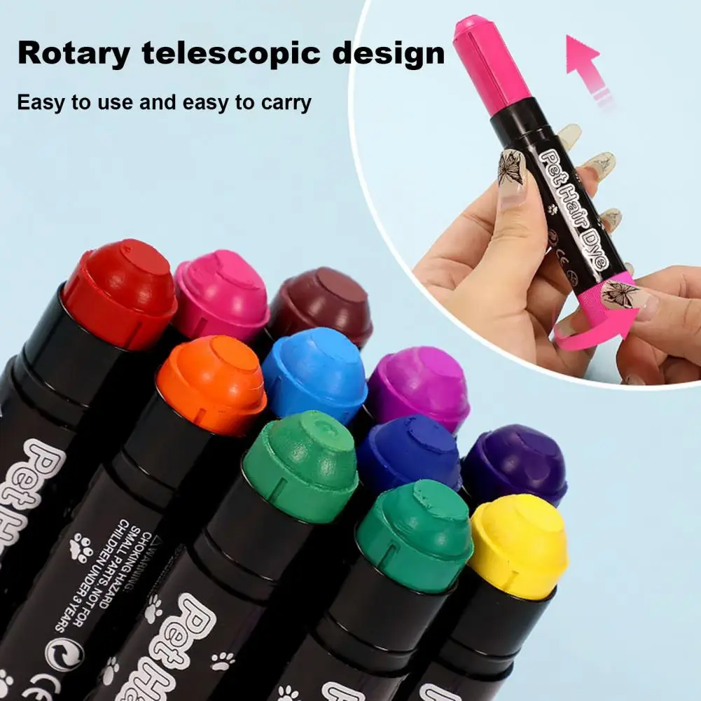 Pet Crayon Dog Hair Dye Paint Temporary 12 Colors Safe Pet Fur Markers Cat Horses Cattle Washable Quick-Drying Pet Hair Color