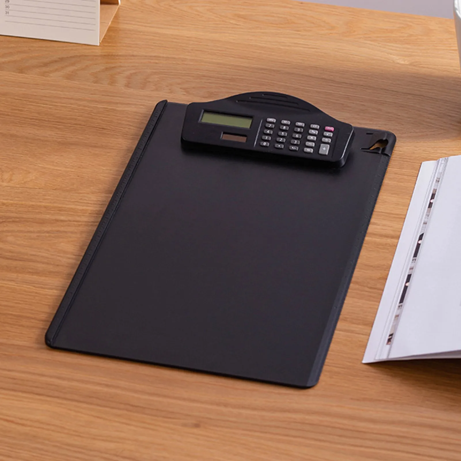 Clipboard with Binder Calculator Writing Pad Pen Slot & Scale for A4 Paper File Suitable Student Office Business