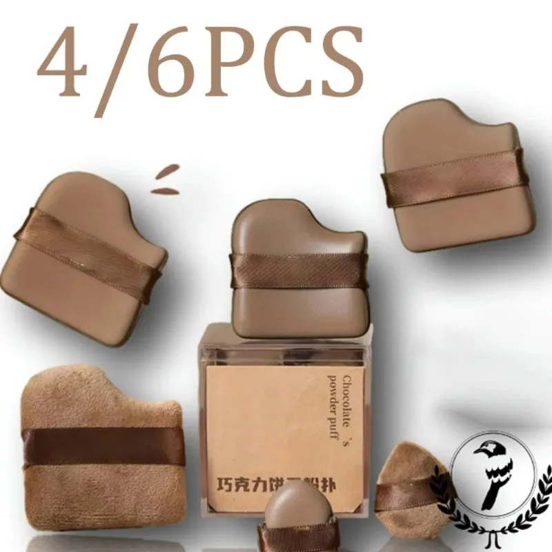 พัฟแต่งหน้า 1/4/6 ชิ้น สำหรับรองพื้นแบบคุชชั่น ฟองน้ำกำมะหยี่เนื้อช็อกโกแลต พัฟแป้งฝุ่นแบบฟล็อกกิ้ง อุปกรณ์แต่งหน้า