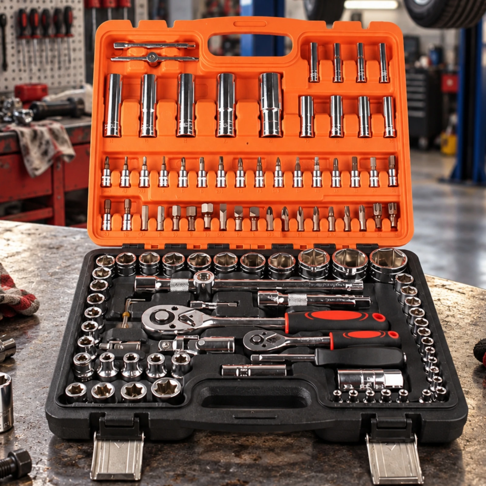 108 Pieces Automotive Hand Tool Kit Complete Socket Tool Kit with Carrying Case Ratchet and Socket Set Heavy Duty High Quality