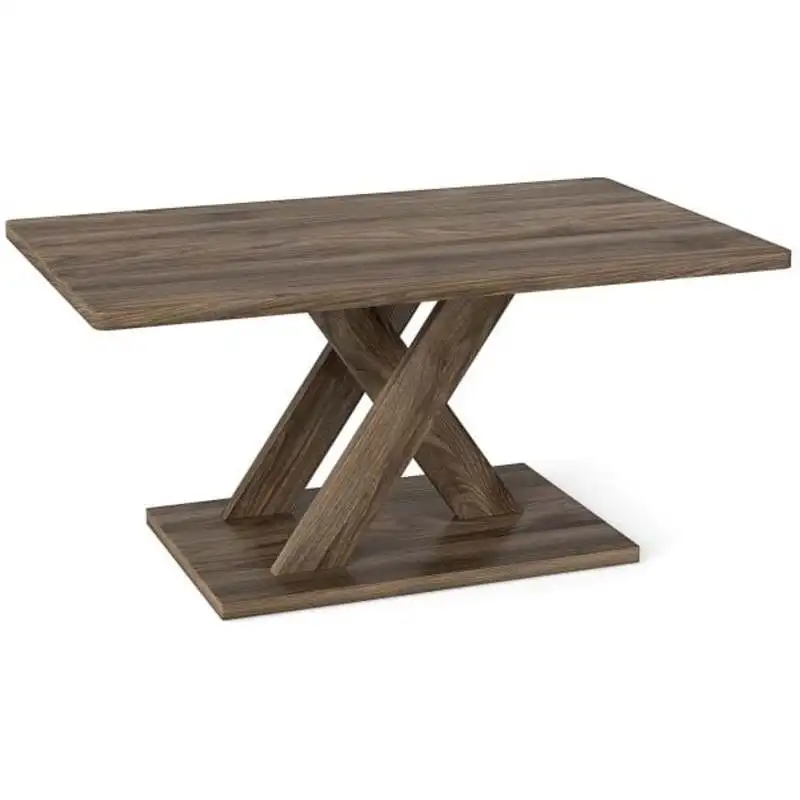

37.5 Inch Rectangular Coffee Table with Stable Base and Rubber Wood Connection for Living Room-Brown