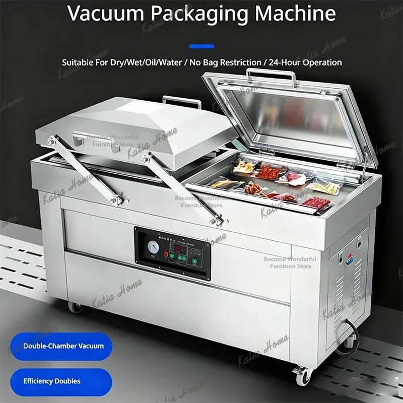 YJ Nordic Kitchen Stainless steel Vacuum Food Packing Machine Portable Storage Double Chamber Automatic Vacuum Sealer FYPM