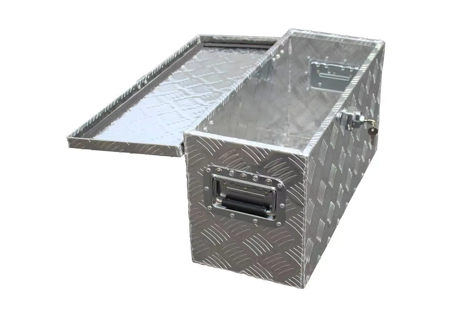 Customized 600 x 250 x 300 mm Aluminum Tool Box Checkered Plate Heavy Duty Pickup Truck Storage Five Bars