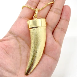 Luxury Trendy 18K Dubai Gold Plated Tiger Tooth Elephant Tusk Pendant Necklace For Women Men Box Chain Good Luck Charm Jewelry