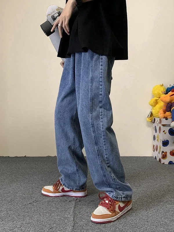 

Модные мужские рабочие джинсы свободного прямого кроя с пэчворком, повседневные длинные брюки в уличном стиле, молодежная модная зимняя одежда