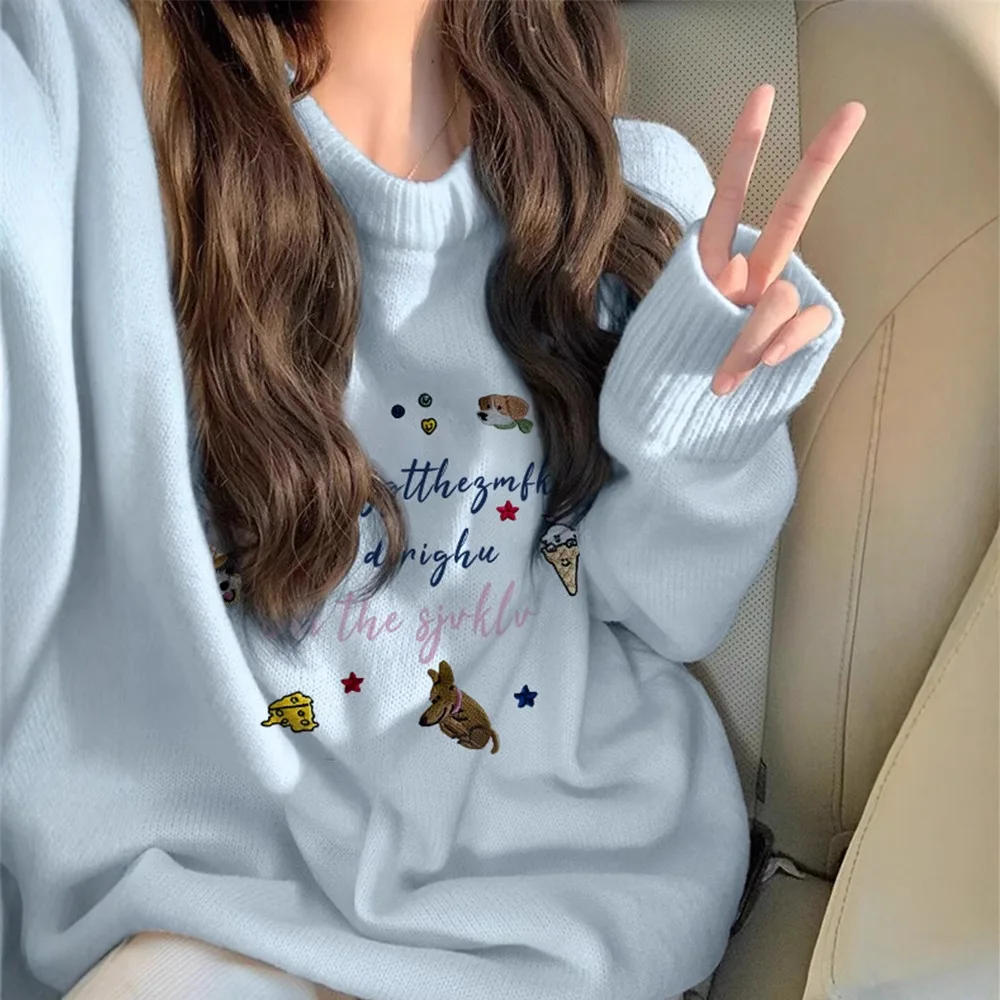 

loose and lazy style pullover knitted sweater top Women's autumn and winter sweater with thick velvet