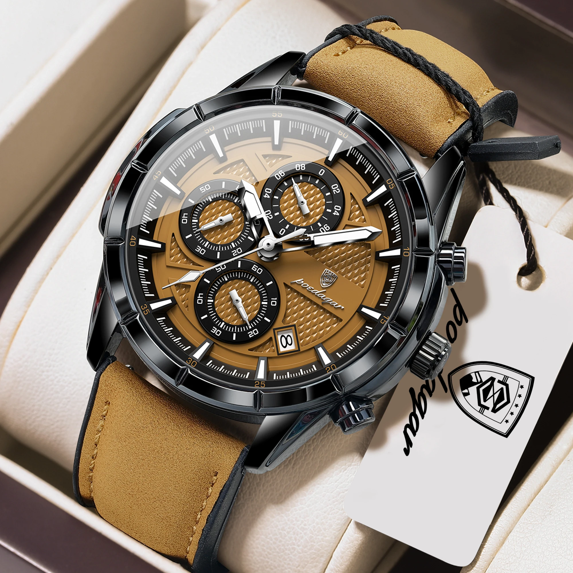 POEDAGAR Top Vintage Men Wristwatch Quartz Fashion Leather Men's Watches Date Chronograph Waterproof Luminous Business Man Watch