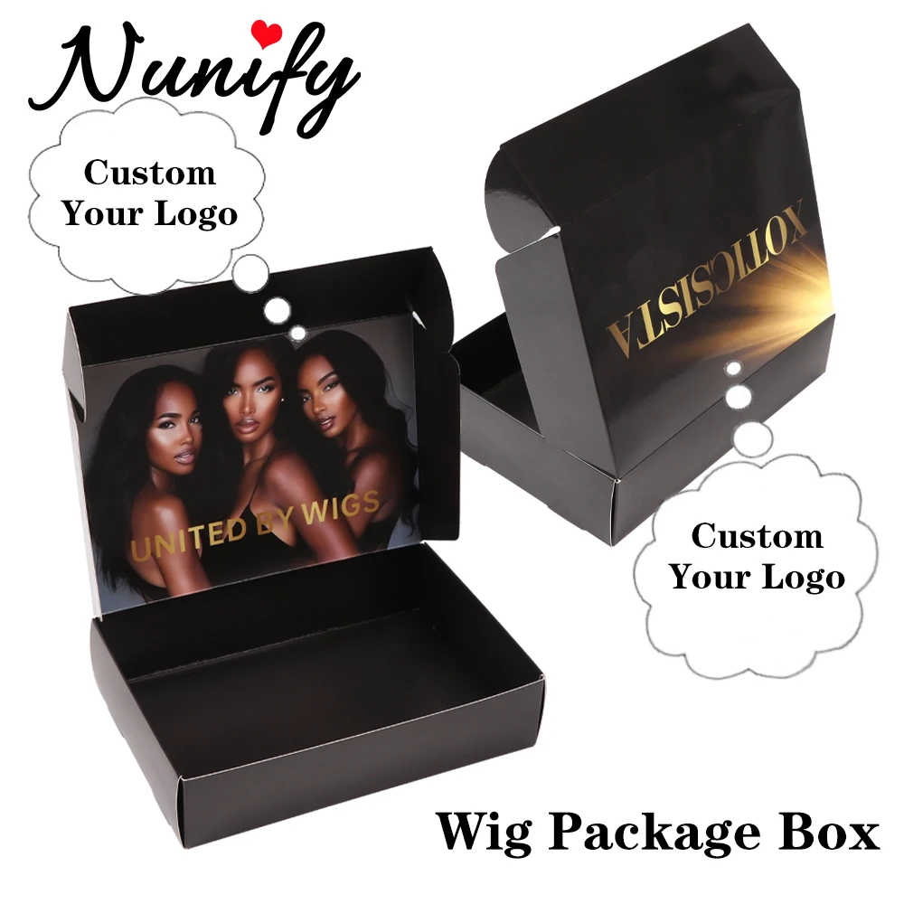 Nunify Customize 10Pc Wig Packaging Box With Lids For Business Hair 25*17*6Cm Foldable Wig Packaging Boxes Double Sided Add Logo