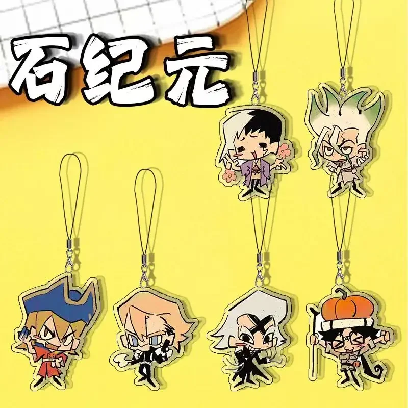 New Manga Dr. Stone Senku Ishigami Anime Merch Cute Chibi Figure Phone Acrylic Keychain Key Rings Bag Charm