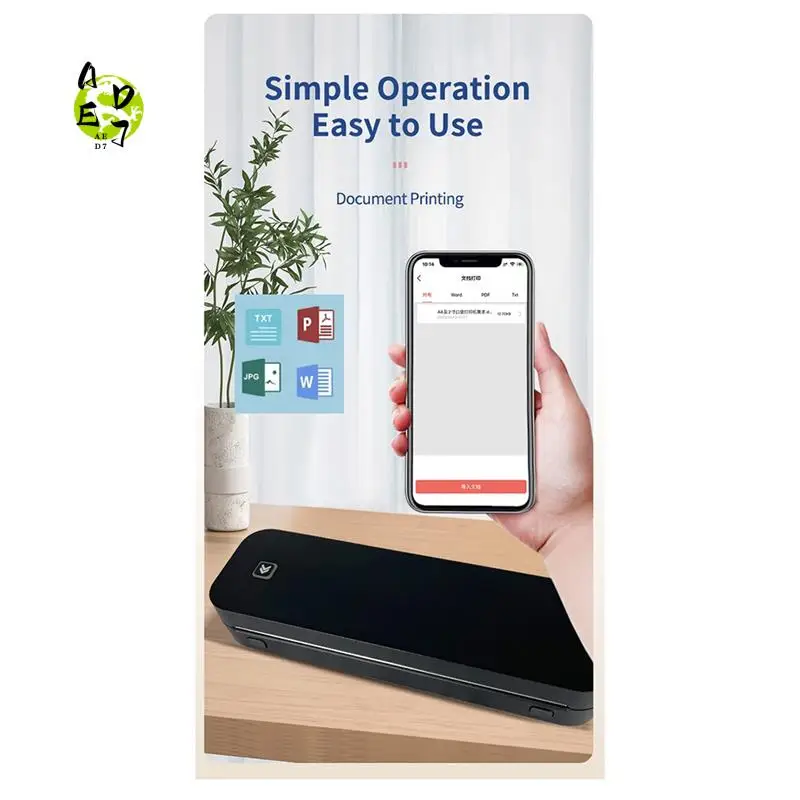 

AED7-Portable Mini A4 Printer No Ink Printing A4 Thermal Printer For Phone PC Tattoo Transfer Printer