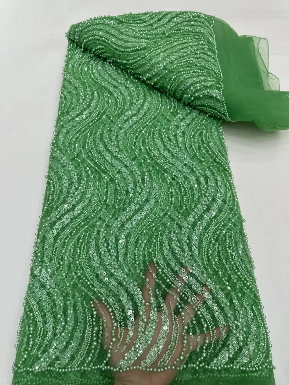 Французская модная кружевная ткань, африканские изделия ручной работы, кружевная сетка с бисером и блестками, нигерийская ткань для шитья платья 5 размеров