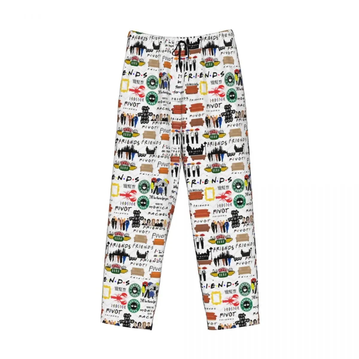 Calças de pijama com colagem de símbolos de amigos vintage com impressão personalizada para homens programa de TV Calças de dormir para dormir com bolsos