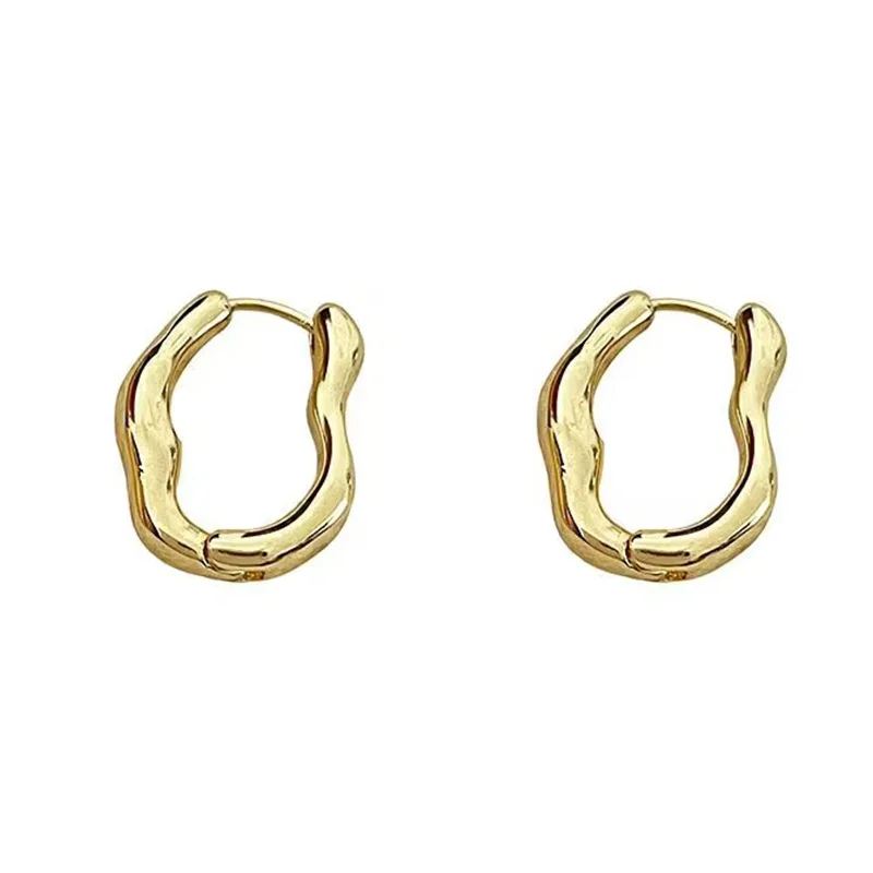 Irregular Metal Hoop Earrings for Women Korean Simple Smooth Circles Earrings Fashion Stainless Steel Party Jewelry Gift