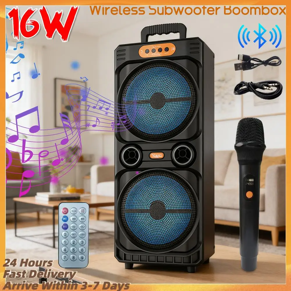 

Портативная беспроводная колонка 16 Вт для улицы с пультом ДУ, мощный стереодинамик с микрофоном для семейного караоке