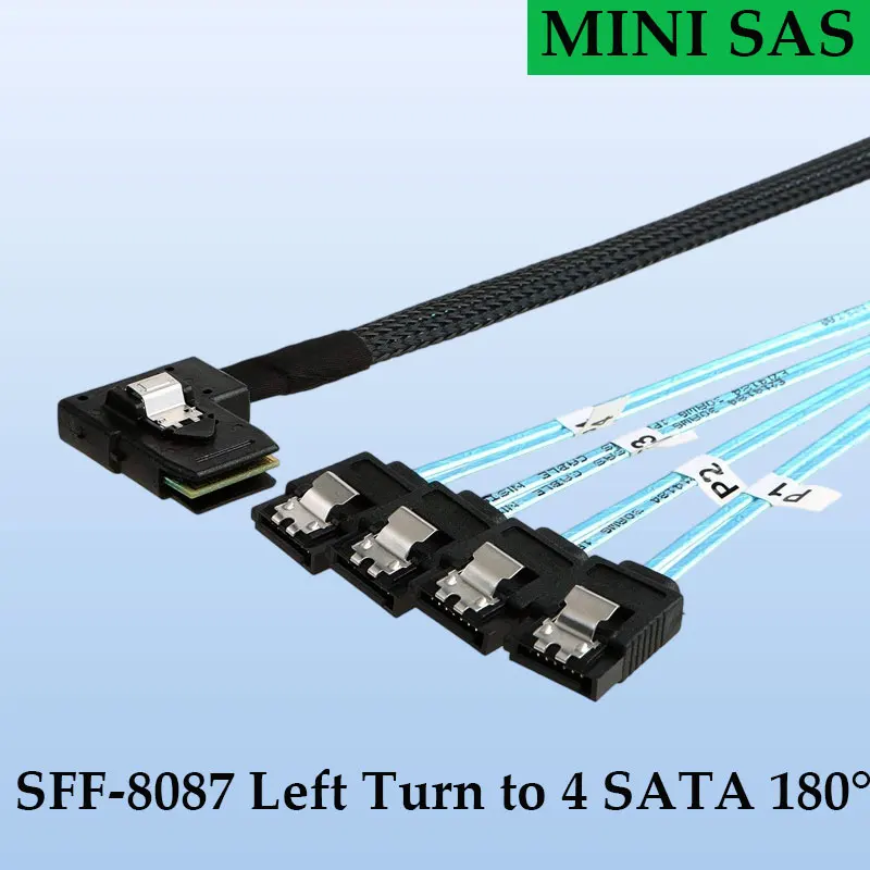ADT-Link Mini SAS 8087 Left Bend To 4SATA180 Degree 12G High Speed Server Cable Length Optional 0.5M 1M