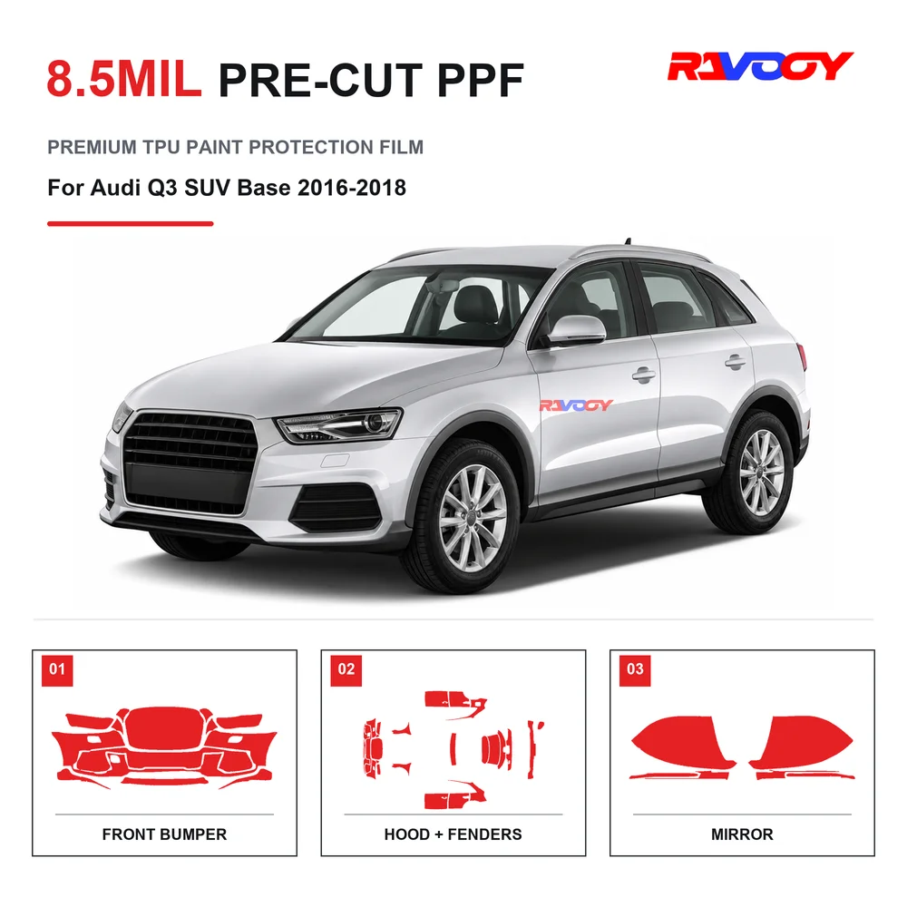 Precut PPF For Audi Q3 SUV Base 2016-2018 8.5mil TPU Clear Paint Protection Film Self Healing Hydrophobic UV Stone Chip Guard