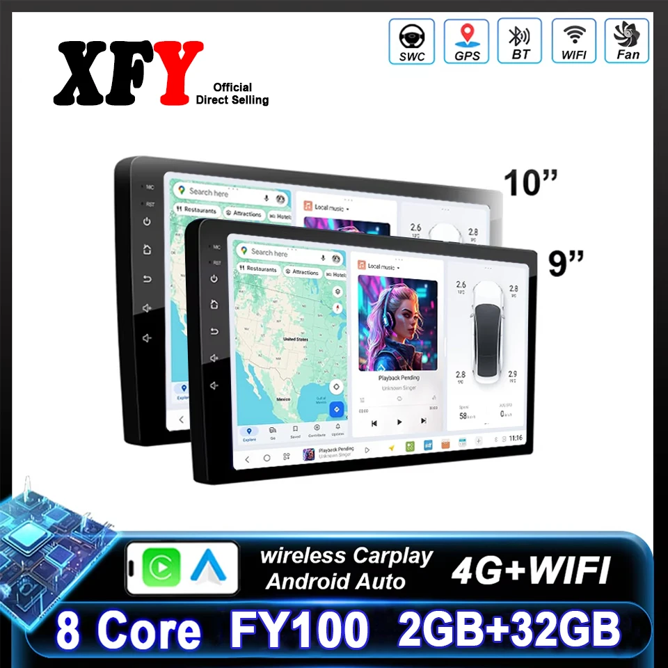 XFY 2Din Car Radio GPS Androidauto Carplay For Tesla Style For Nissan Hyundai KIA TOYOTA Honda Multimedia Player DSP 9/10inch