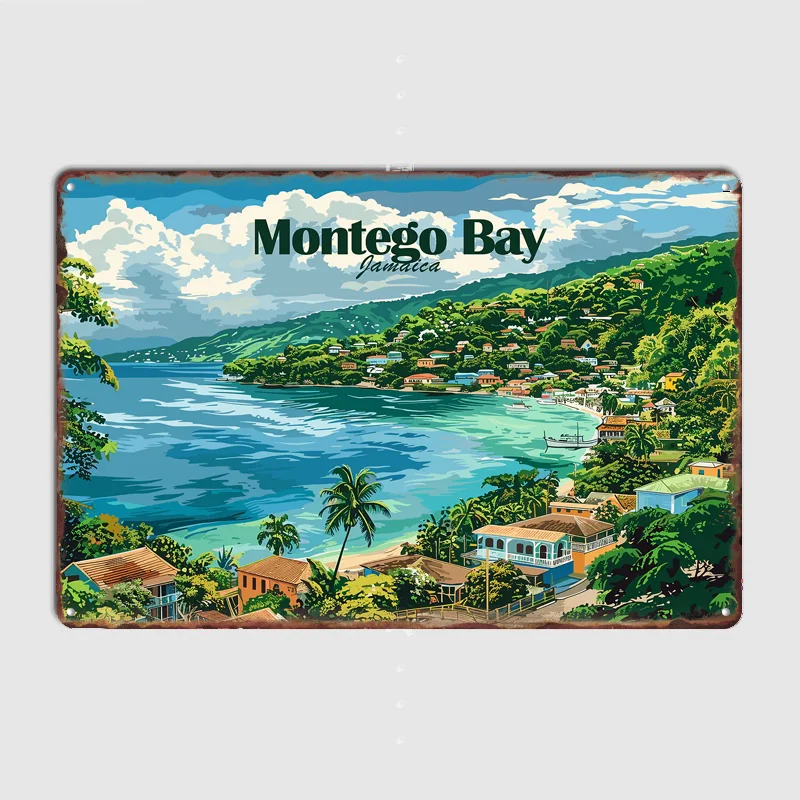 Montego Bay Jamaica Scenery Travel Poster Metal Tin Sign Indoor Outdoor Home Decor Bar Custom Posters Wall Room Decorations
