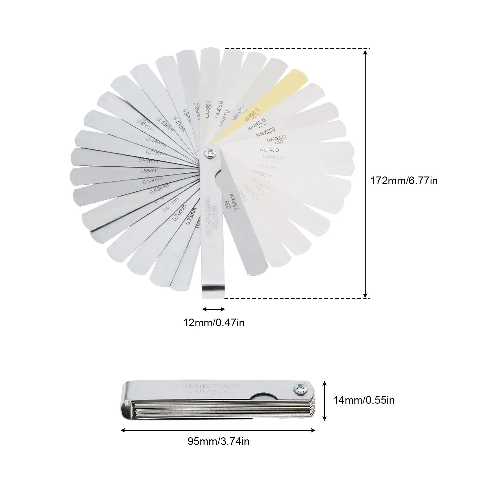 32 Blades Feeler Gauge Metric Gap Filler Gauge 0.04-0.88mm Stainless Steel High Precision Thickness Gauge Measurement Tool