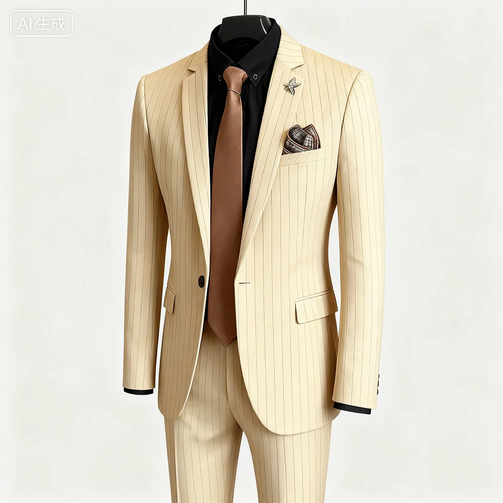 

Men's Moda Striped Fitted Tuxedo Suit Formal Wedding Smoking Jacket And Pants Set Business Party Wedding Groomsmen Attire
