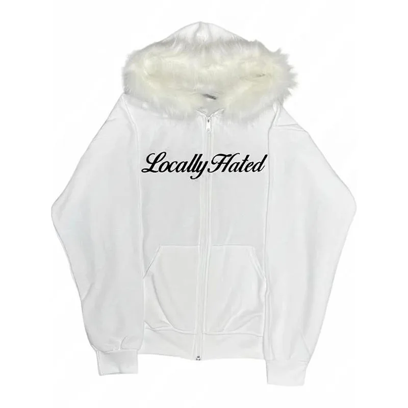 Goth Loose Punk EMO Streetwear Jacket Casual Y2K Zip up hoodie Faur collar Harajuku Hiphop Zipper Hoodie sweatshirt Vintage Rock