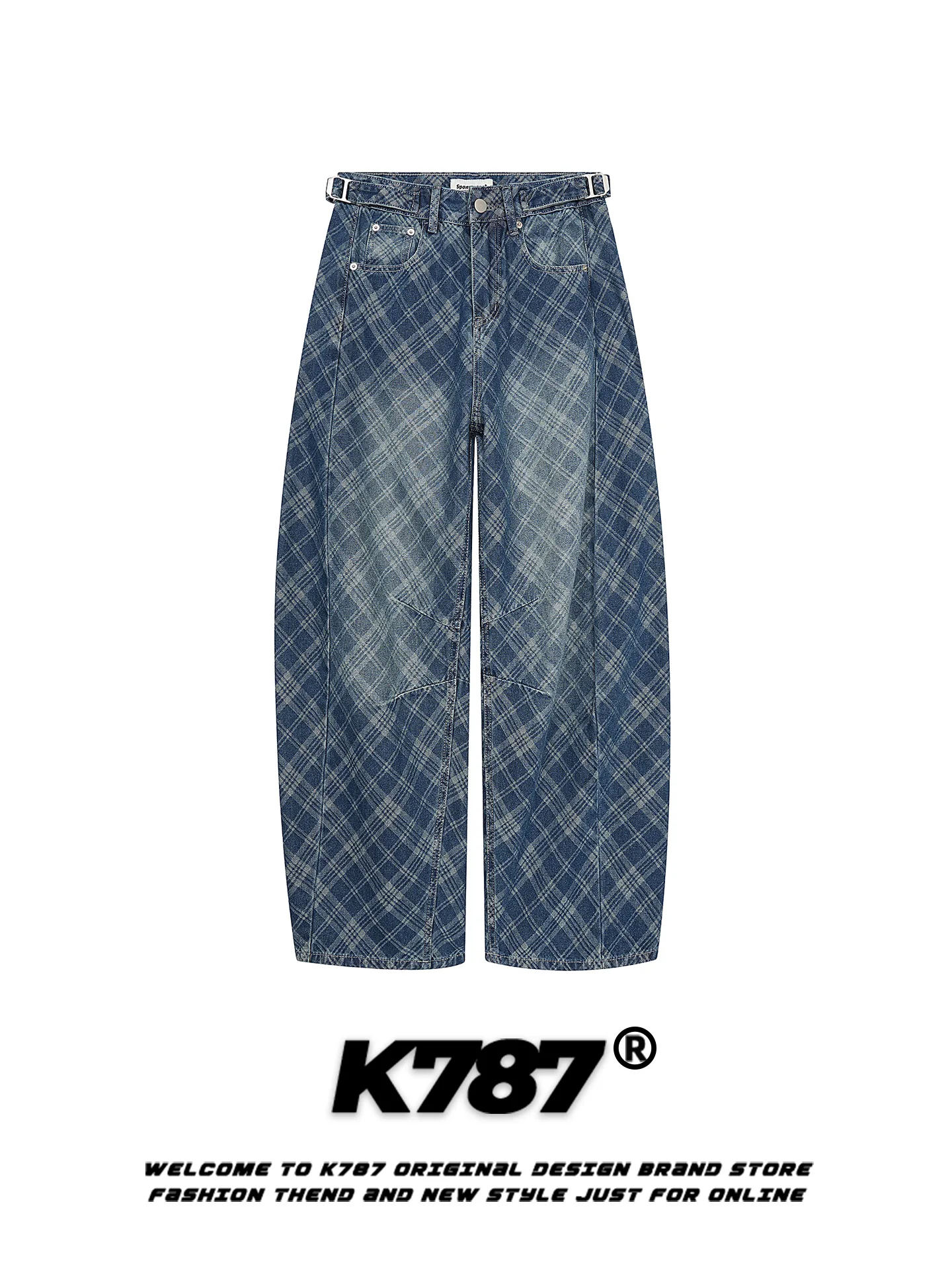 

Джинсы K787 в американском ретро-стиле с ромбовидной строчкой, с высокой талией, свободные, унисекс, широкие штанины, удлиненные, стройнящие