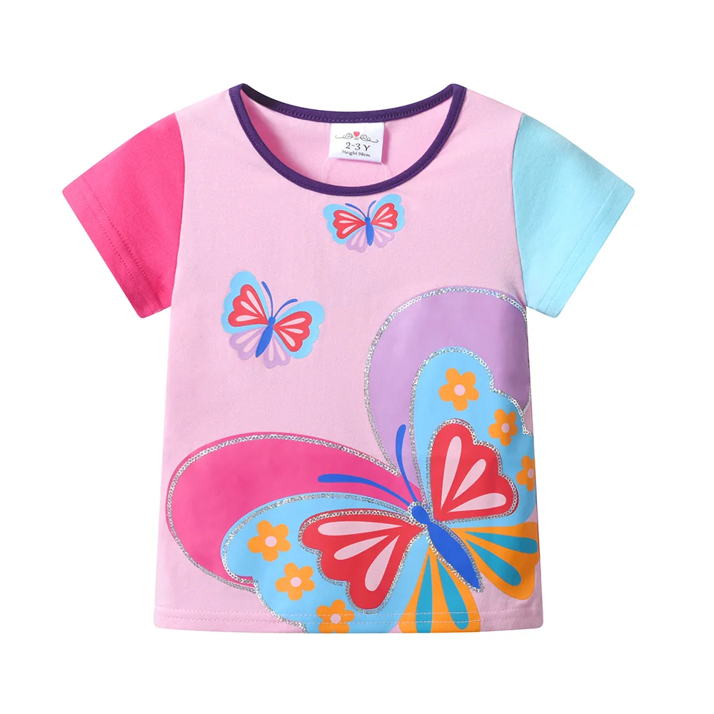 VIKITA Girls Clothes Sets for Summer Kids Short Sleeve Butterfly Cotton Casual T Shirt and Shorts 2 Pcs Children Clothing 3-10 Y