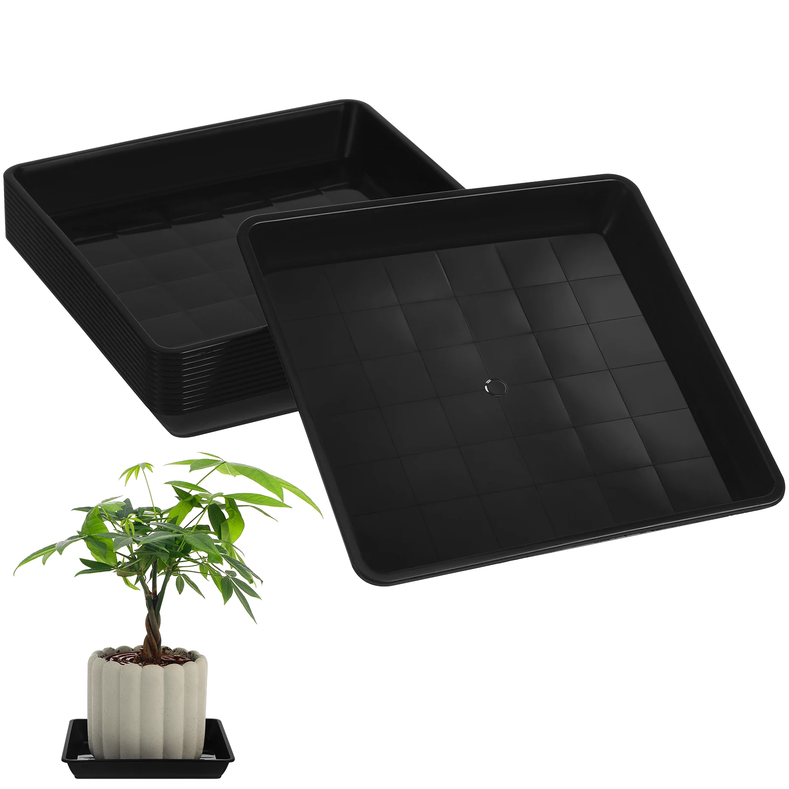 

12 Pcs Black 180 Square Flowerpot Trays Plant Saucers Bottom Mats Gardening Water Bonsai Plates Pot Holders