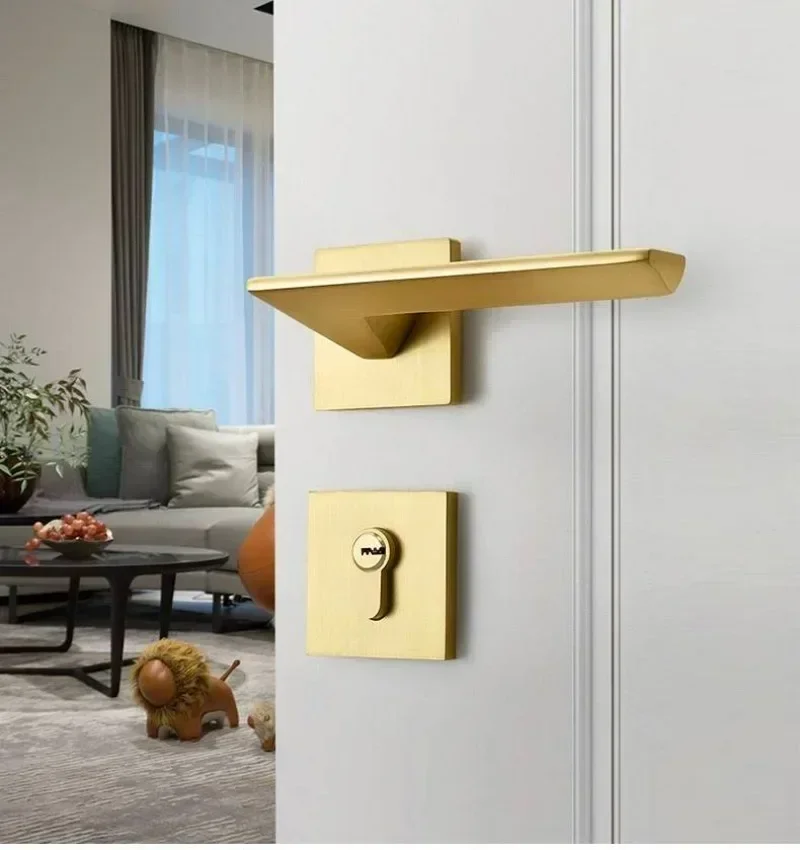 Gold Zinc Alloy Bedroom Door Lock Interior Wooden Door Handle Lock Body Set Mute Security Door Lock Home Hardware with Key