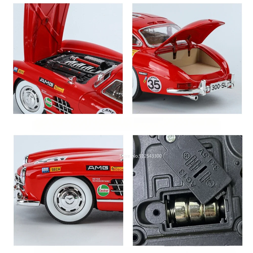 1:24 Scale Benz 300SL Car Model Toy Alloy Diecast Doors Opened Pull Back Vintage Vehicle Models Toys Boys Kids Collection Gifts