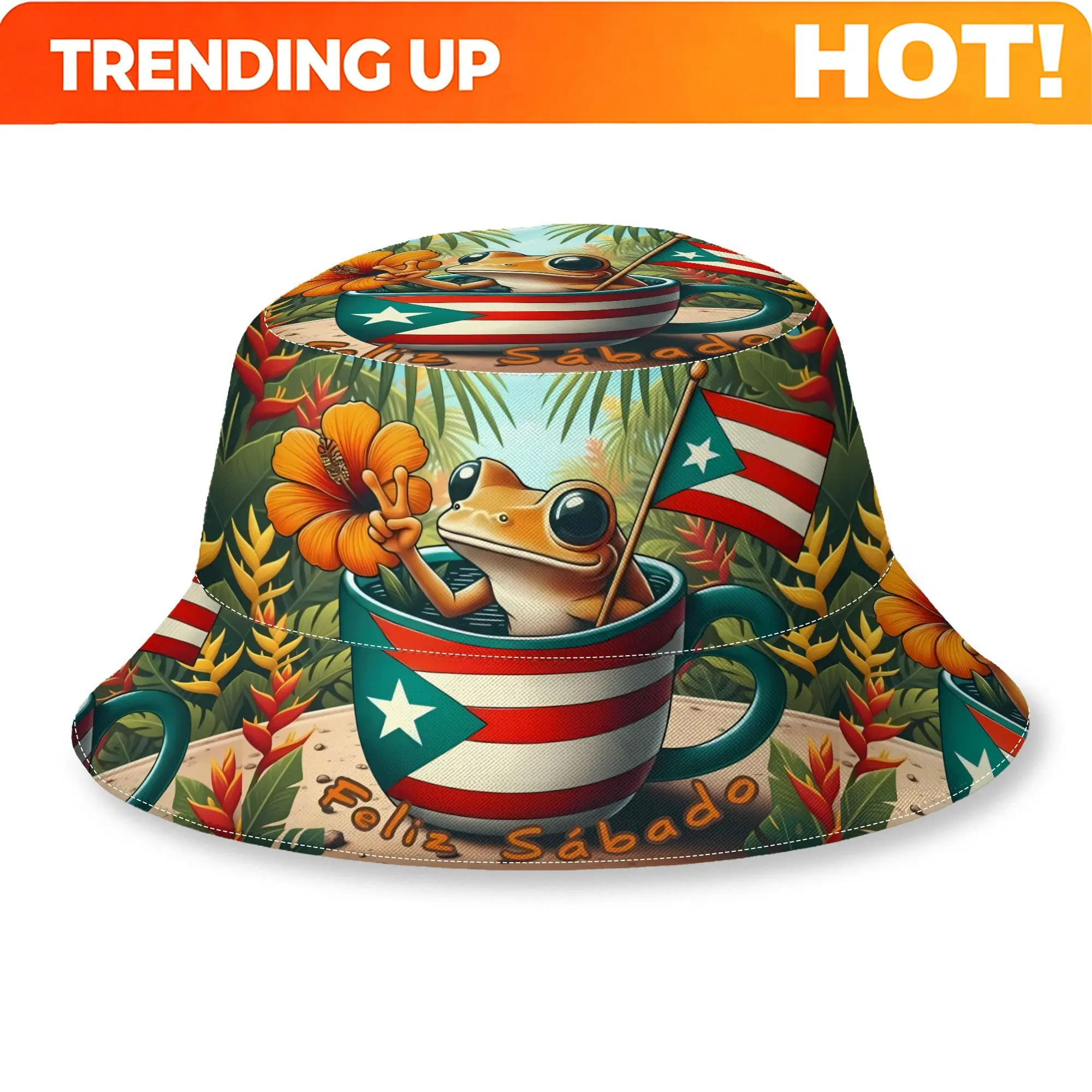 Custom 2D Print Design Puerto Rico Fashion Outdoor Bucket Hat Unisex Outdoor Street Hip-hop Beach Cap