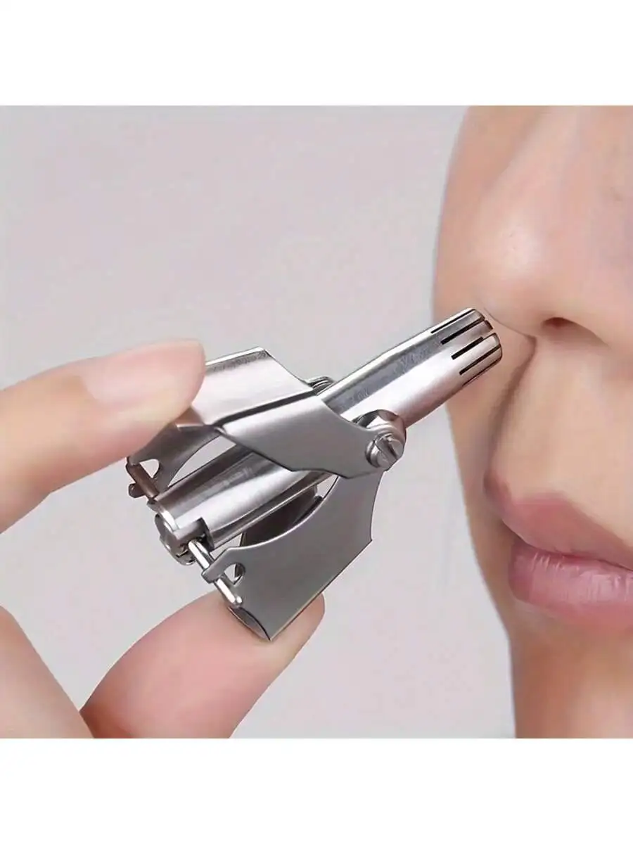 1/2pc Men's Nose Hair Trimmer, Manual Stainless Steel Nose Hair Trimmer, Small Round-Head Nose Hair Cleaner