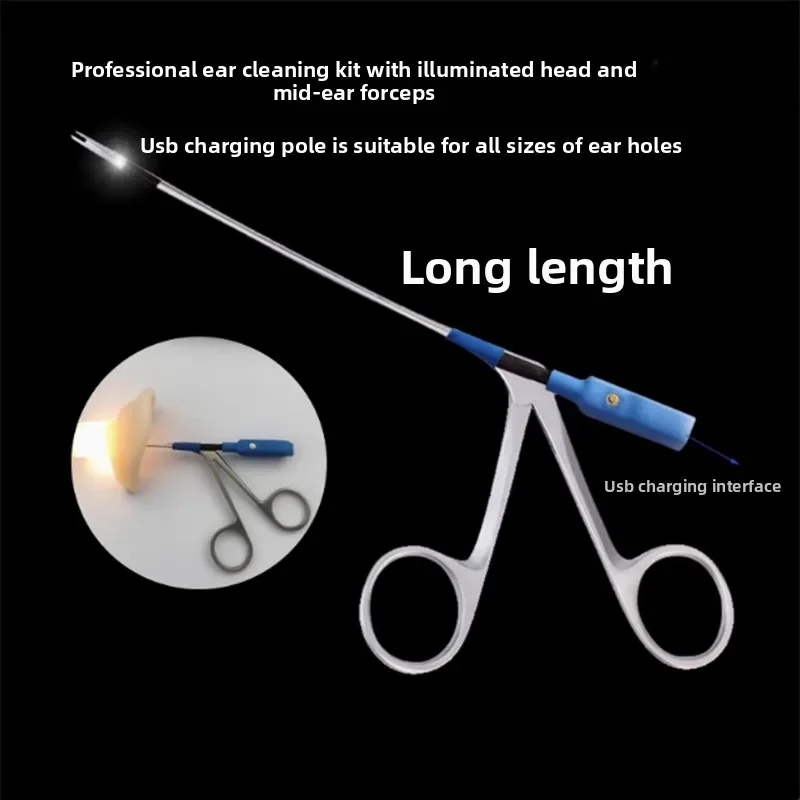 Medical Ear Wax Pick Tongs with Lights Earwax Remover Micro Alligator Crocodile Forceps Earpick Ear Nose Cleaning Clamp Ears