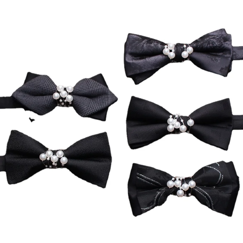 

Black men groom wedding dress wedding shoot personality fashion pearl accessories bow tie