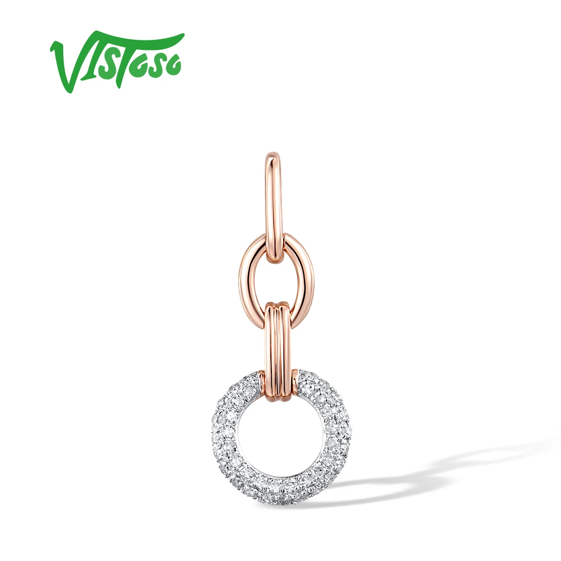 

VISTOSO Authentic 14K 585 Rose Gold Pendant For Women Sparkling Genuine Diamond Circle Links Daily Wearing Fashion Fine Jewelry