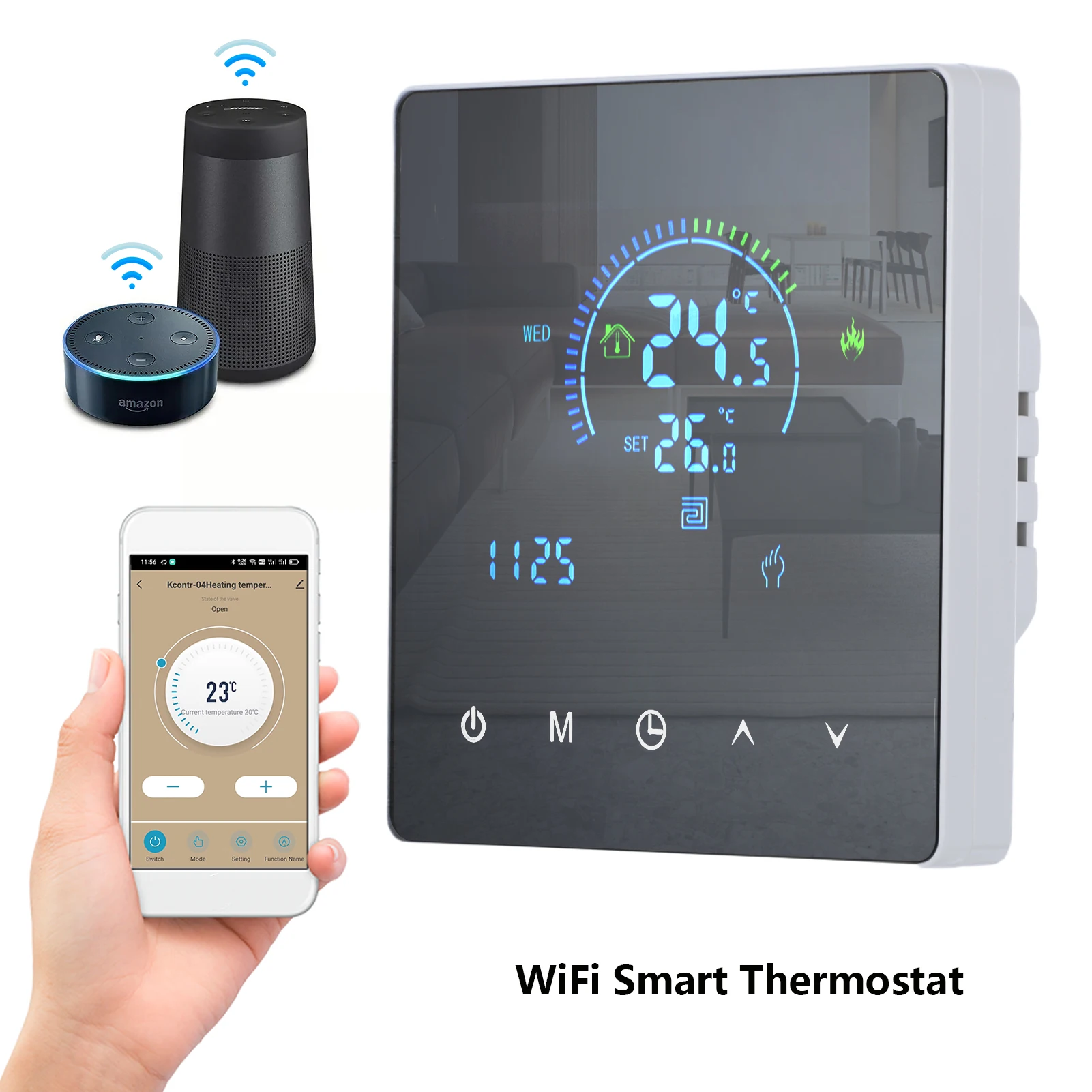 WiFi Smart Intelligent Thermostat Temperature Controller for Water Heating Equipment LCD Display Touch Button Programmable App