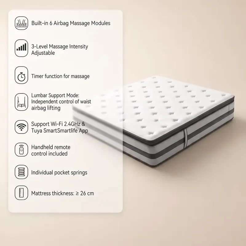 Airbag Massage Mattress with WiFi App Control Stable Support Compression Design Large Double Bed Built-in Spring