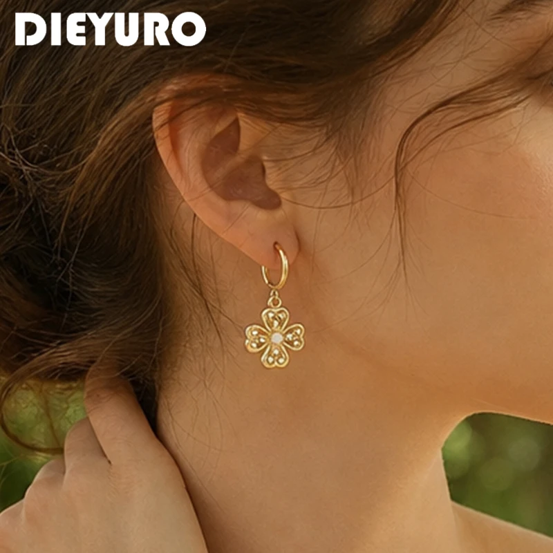 DIEYURO Colorful Enamel Trend Hollow Heart Hoop Earrings for Women Gold Plated Rainbow Love Dangle Earrings Trendy Jewelry Gift