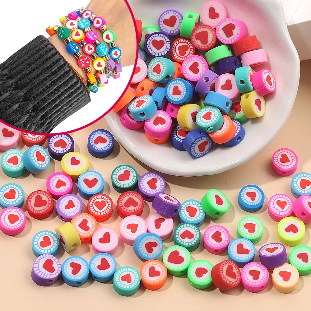 

17/51/85pcsMulti Colored Clay Heart-shaped Pattern Decorative Beads,DIY Bracelets,AnkleChains,BeachParty Gift Making Accessories
