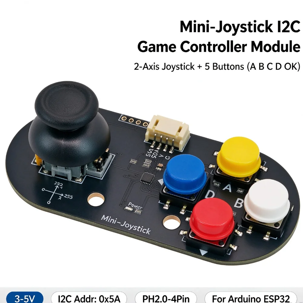 modulo-de-controlador-de-jogos-mini-joystick-i2c-joystick-de-2-eixos-com-5-botoes-a-b-c-d-ok-3-5v-ph20-4pin-endereco-0x5a-para-arduino-esp32