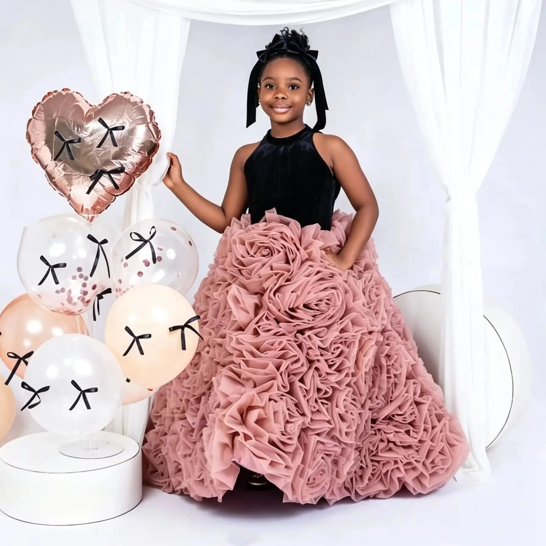 Custom Luxury Dress Women Wedding Guest Dress Flower Girl Wedding Gown Birthday Party Pageant Runway Pink Ruffled Tulle Princess