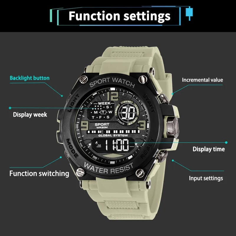 Reloj deportivo multifunción para hombre, pulsera electrónica resistente al agua, anticaída y con absorción de golpes