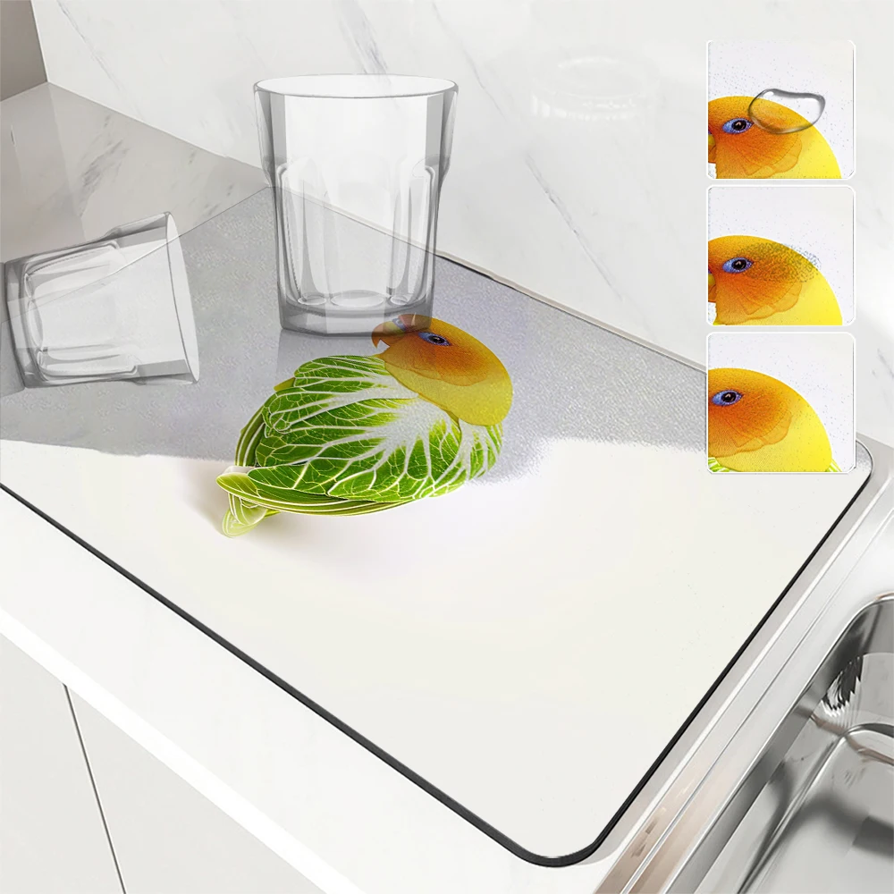 Absorbent Mat Cockatoo Fruit Kitchen Antiskid Drying Mat Quick Dry Bathroom Drain Pad Tableware Mat