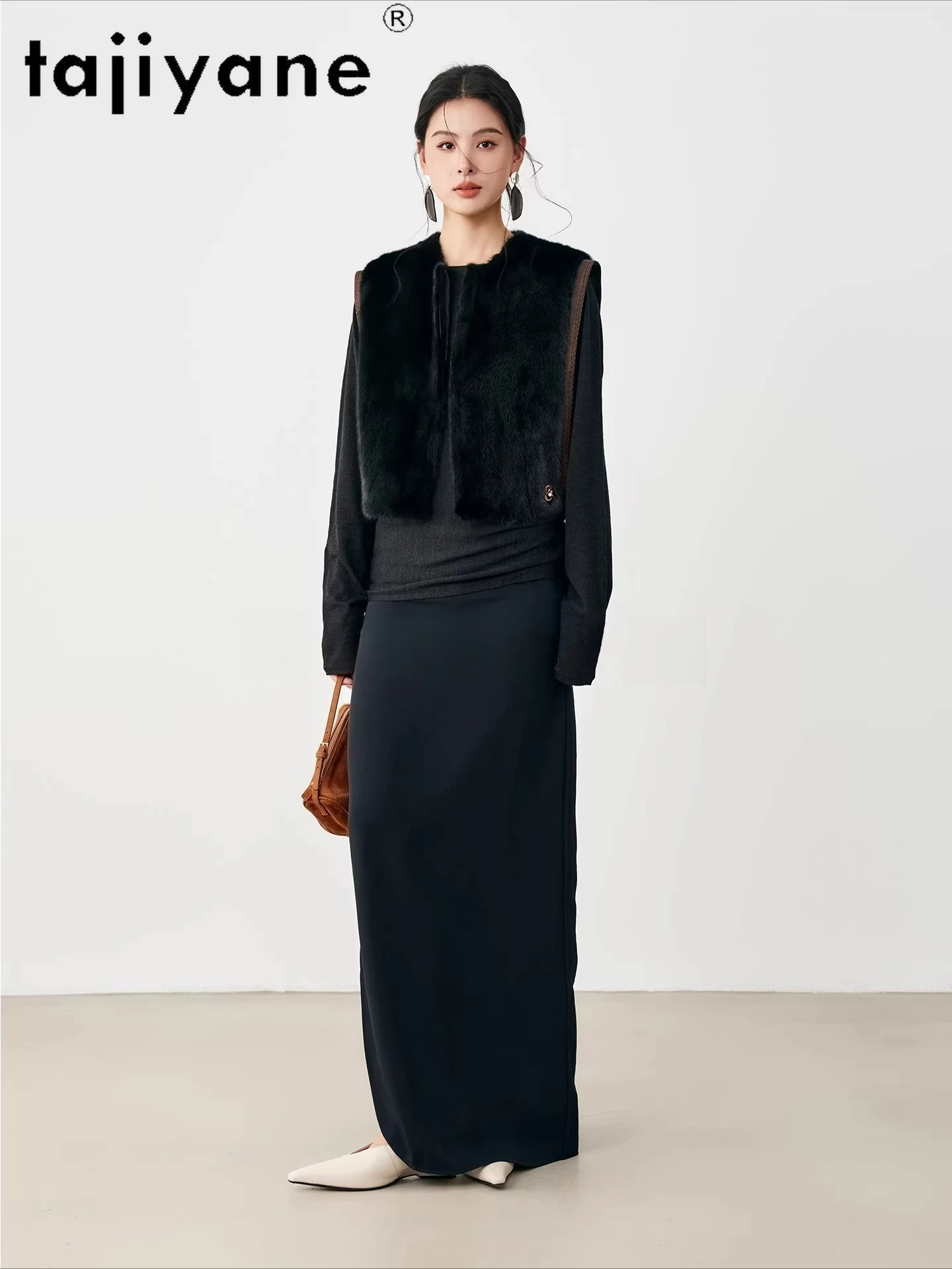 TAJIYANE Natuurlijke Nertsenbont Vest Vrouwen Stijlvolle Mouwloze Bontjas Korte O-hals Echte Bontjas 2025 Winter Vrouw Kleding 1200