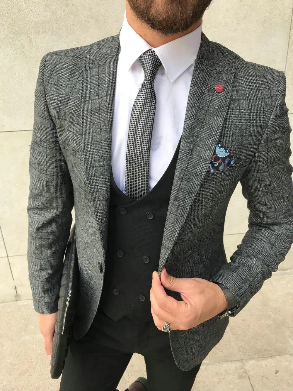 

Plaid Men Suits 3 Pieces for Business Party Slim Fit Wedding Groom Tuxedo Casual Elegant Male Suit Custom Made Jacket Vest Pants